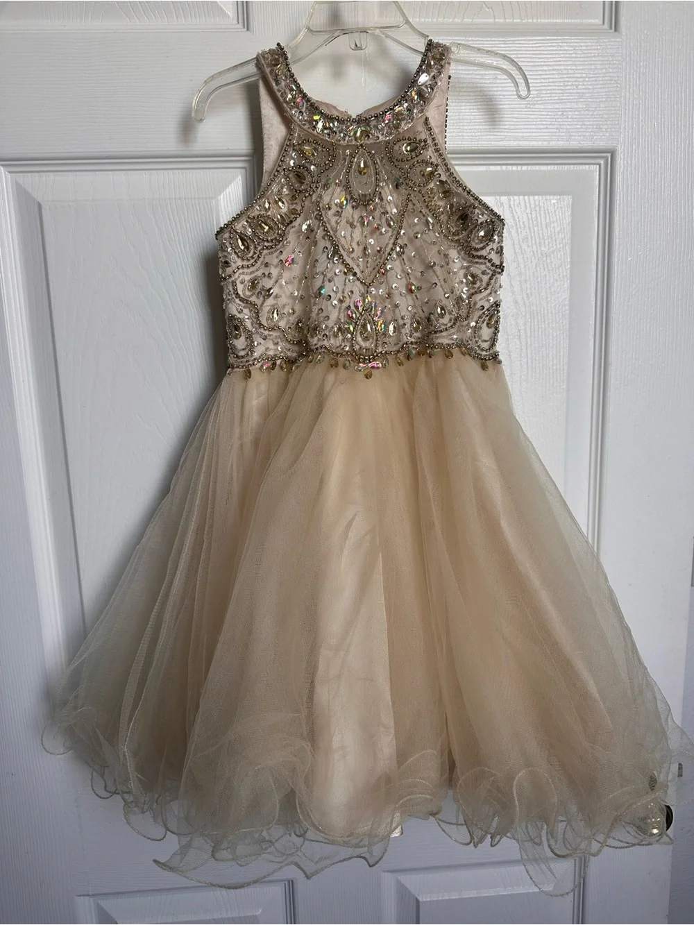 Girls' Embellished Gold Tulle Dance Dress